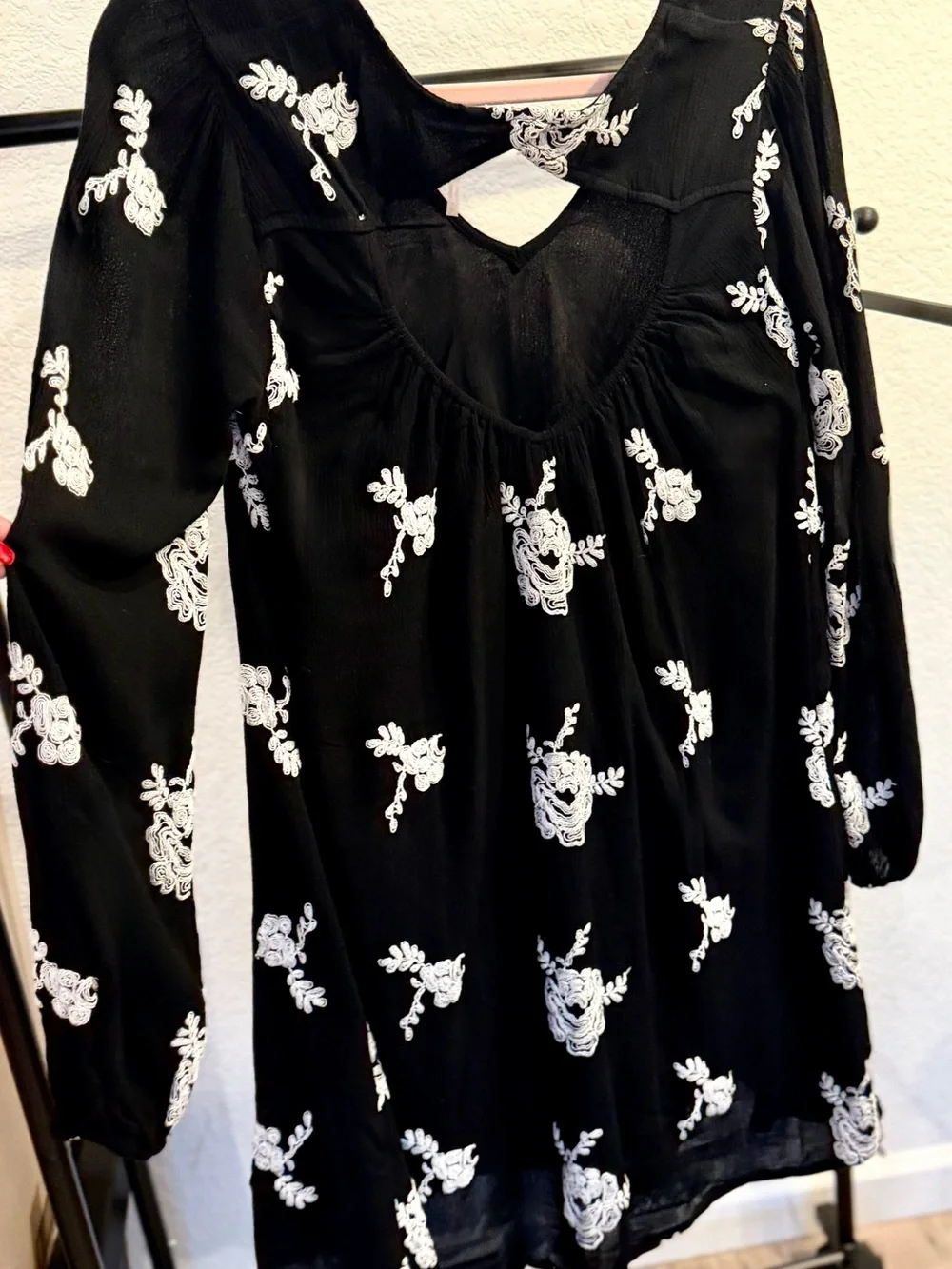 Free People Austin Mini Dress with White Floral Embroidery